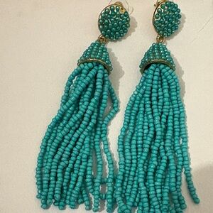 Elegant Turquoise Beaded Tassel Earrings